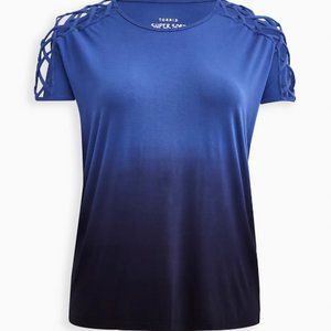 TORRID LATTICE DOLMAN SLEEVE TOP - SUPER SOFT DIP DYE NAVY SIZE 2